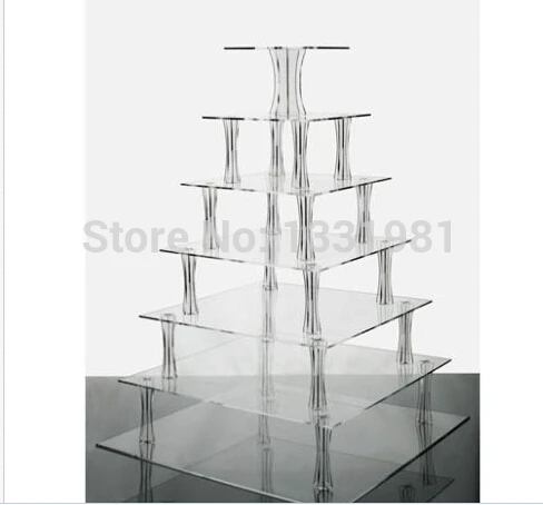 

7 Tier Clear Square Shaped Acrylic Cup Cake Stand wedding cake stand