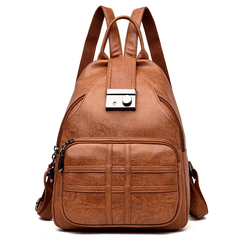 Brown Известный бренд, кожаный рюкзак, женская мода, Противоугонный, женский рюкзак, большая вместительность, сумка для книг, дизайнерские сумки на плечо, дорожная сумка - Цвет: Brown