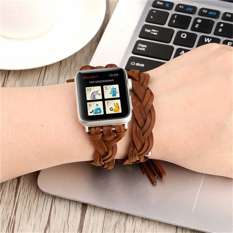 Наручный ремешок из натуральной кожи для Apple Watch браслета correa 42/40mm38 серии 4 3 2 1 с двойным кругом на запястье Браслет i watchband on.
