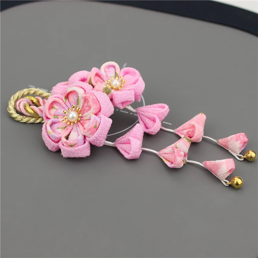 Японский стиль tsuami Kanzashi Розовый Красный Цветок сакуры заколка для волос кимоно гейши ручной работы головной убор HW001