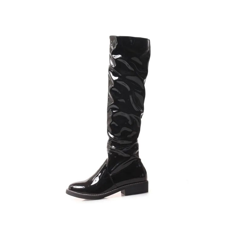 PU / patent leather two materials HOT 2018 autumn and winter new casual simple round toe boots black comfortable flat | Обувь