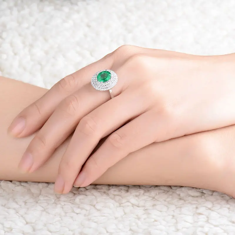 LANMI 2.2ct Natural Emerald Diamonds Wedding Women Rings Solid 18kt White Gold Zambia Ring Gemstone Jewelry | Украшения и