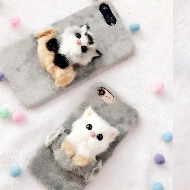 Рождество DIY 3D чехол с милым котом для iPhone X 8 S R M 5 SE 6 6S 6SPlus 7 Plus Мягкий меховой
