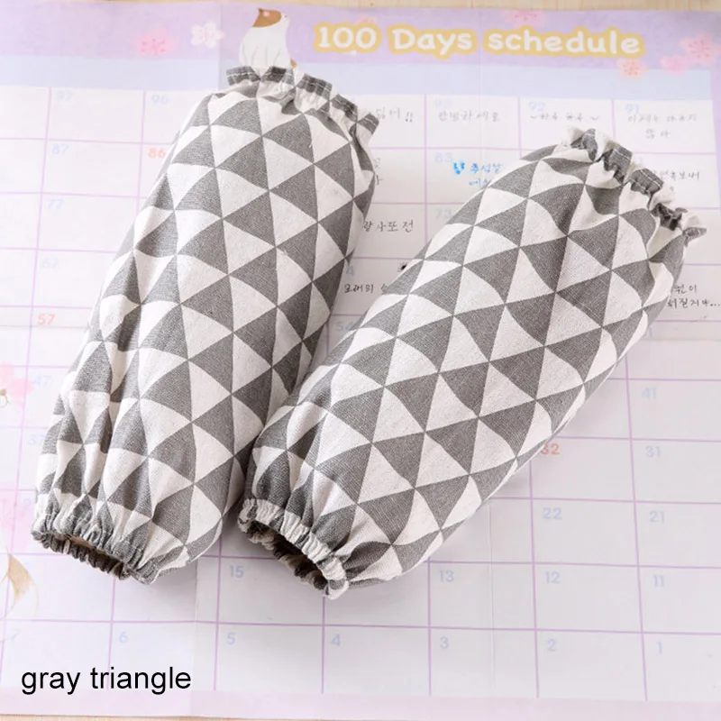 gray triangle 1 Pair Cotton Linen Office Antifouling Sleeve Home Cleaning Supplies Kitchen Cuff Sleeves Cooking Working Tools Long Sleeve - Цвет: gray triangle