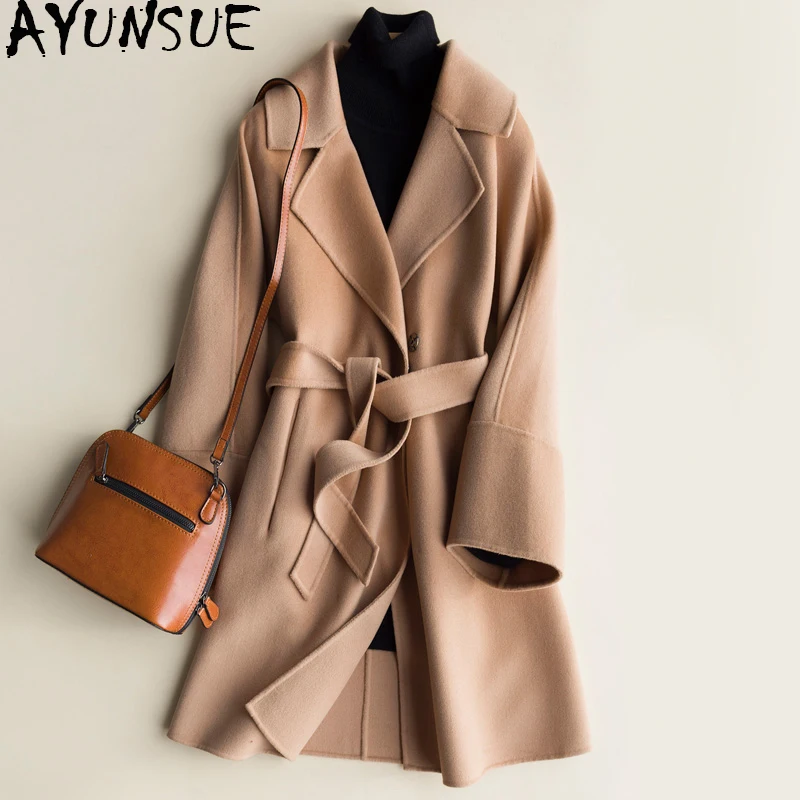 AYUNSUE 100% шерстяное пальто женские 2019 осень зима двухсторонние кашемировые куртки