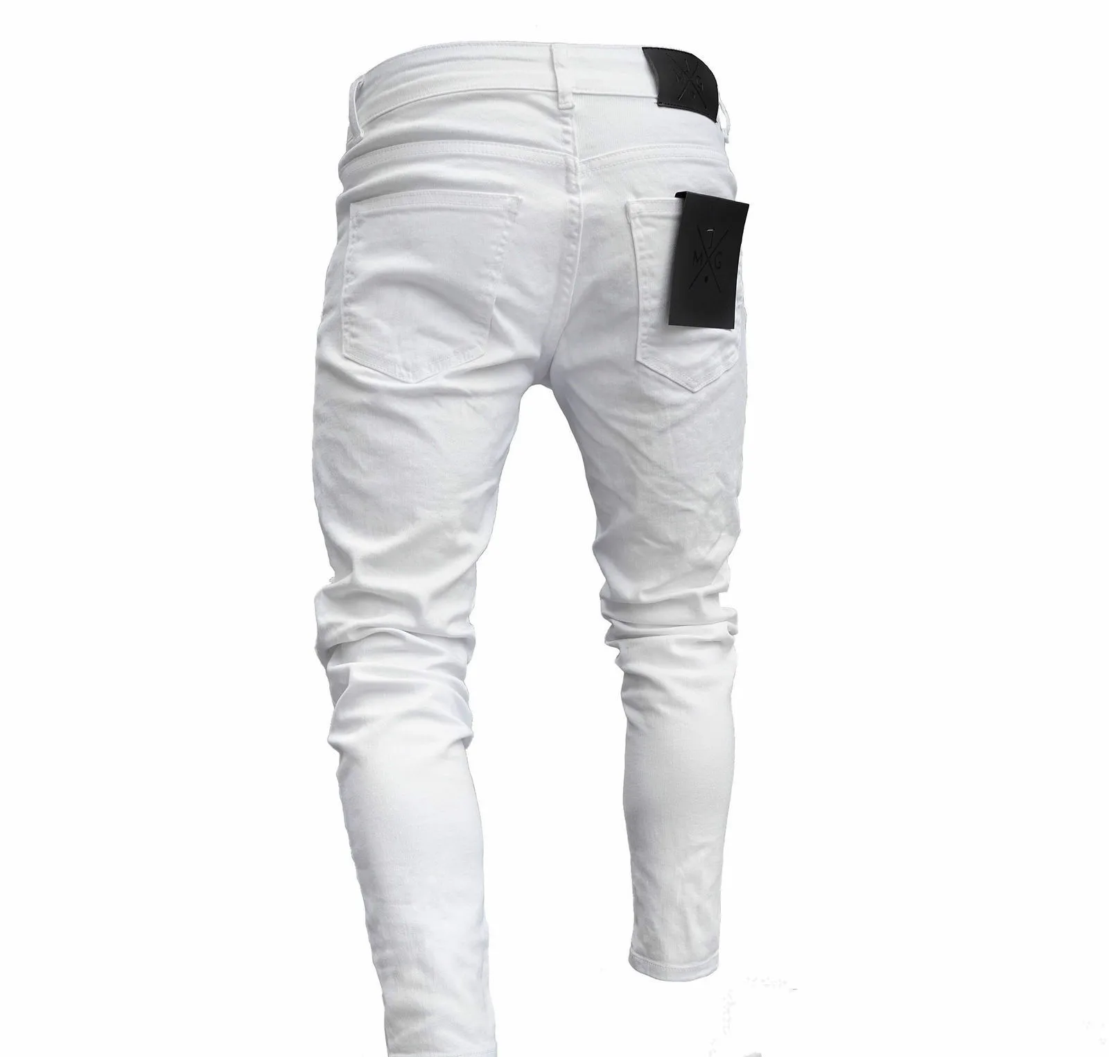 Модные Для Мужчин's рваные облегающие скини джинсовые штаны на молнии брюки с рваными краями и потертостями Повседневные длинные брюки из хлопка