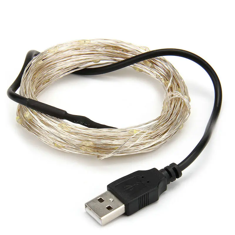 10 м 100Led USB LED серебро светящиеся гирлянды светильник микро лоза Лунная бусина сада