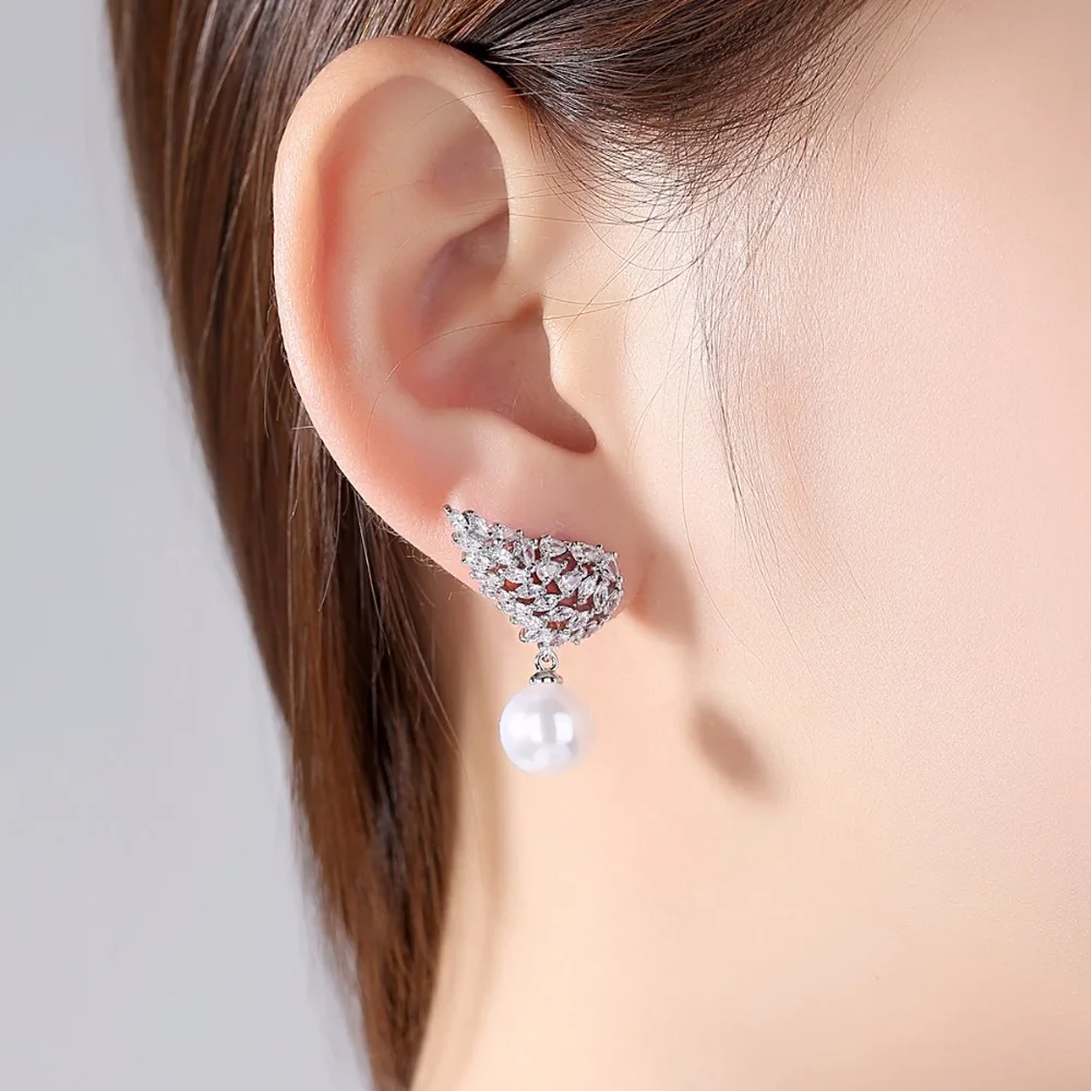 LUOTEEMI брендовые благородные Новая мода двойной перо ясно Имитация жемчужные