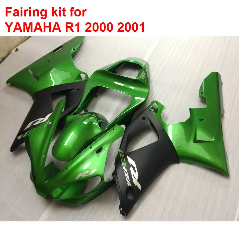 

Motorcycle fairing kit for Yamaha YZFR1 2000 2001 metallic green black fairings set YZF R1 00 01 +7 gifts BA70
