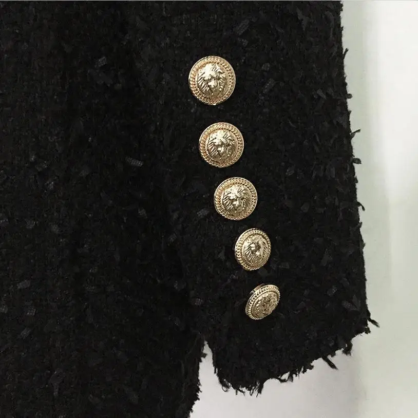 HIgh quality women blazer tweed jacket coat autumn fashion metal button double breasted lapel long sleeve elegant overcoat L1361 | Женская