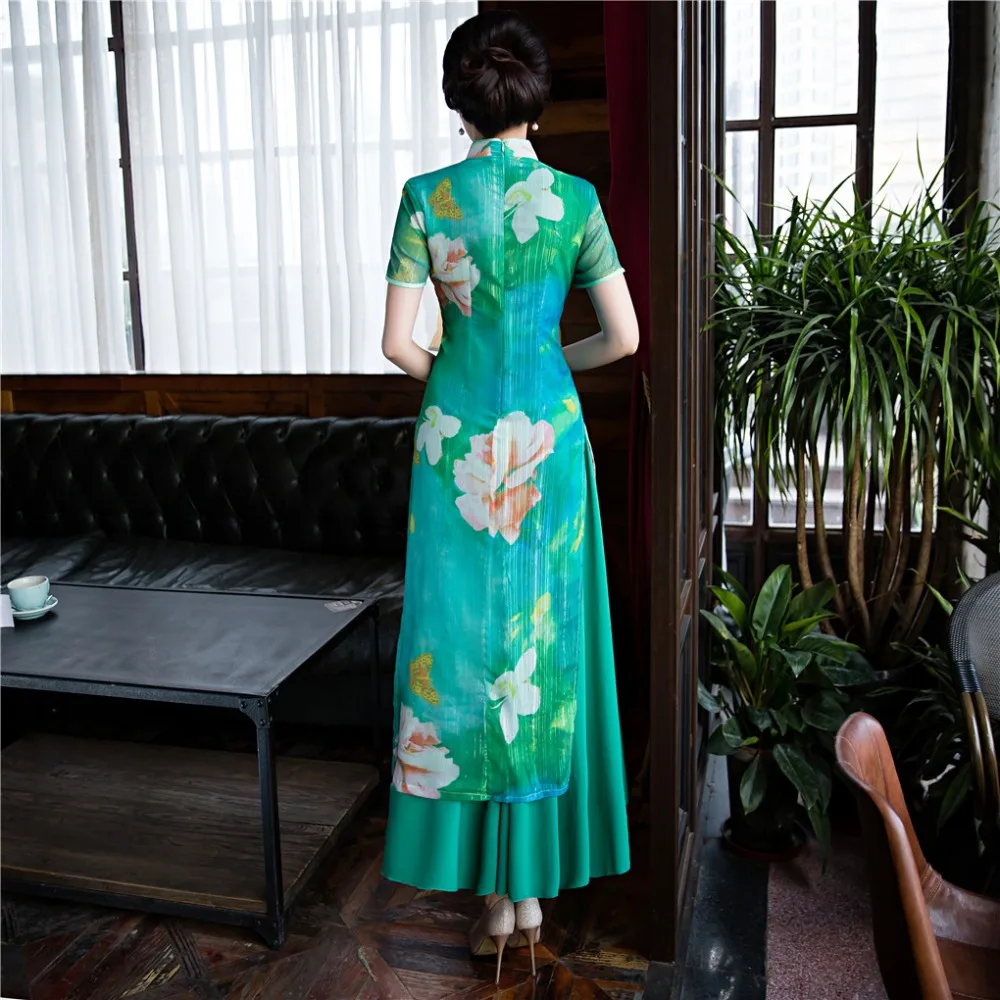 Женское платье Ципао традиционное длинное с цветочным принтом|ao dai|ao dai dressesvietnamese
