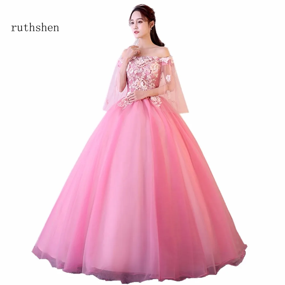 Ruthshen Потрясающие платья для Quinceanera теплые Бальные розового цвета с цветами милое