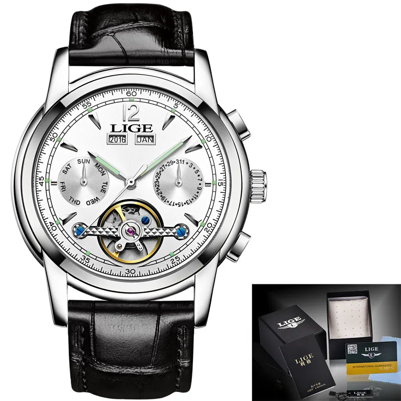 9803 G Relogio masculino мужские часы Топ бренд Luxruy LIGE автоматические часы мужские водонепроницаемые спортивные часы мужские кожаные деловые наручные часы - Цвет: 9803 G