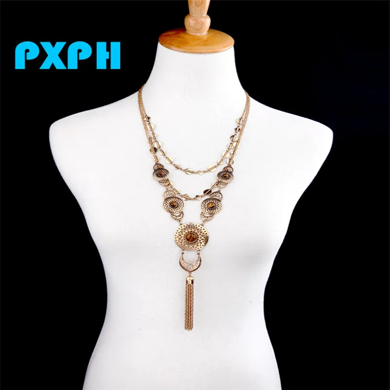 Multi Layer Vintage Royal Hollow Flower Party Jewelry Sweater Necklace For Women N702 |