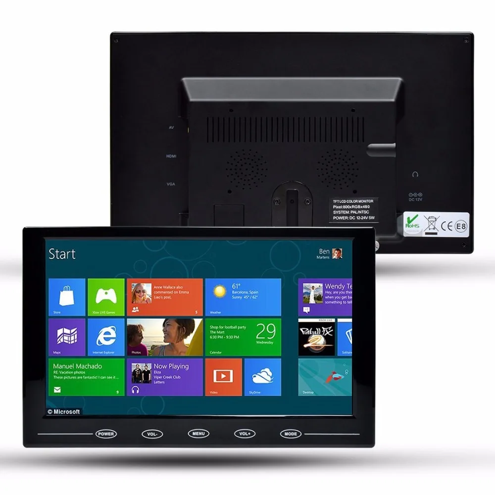 9 дюймов ультра тонкий HD TFT монитор автомобиля Экран дисплея 1024*600 для ПК