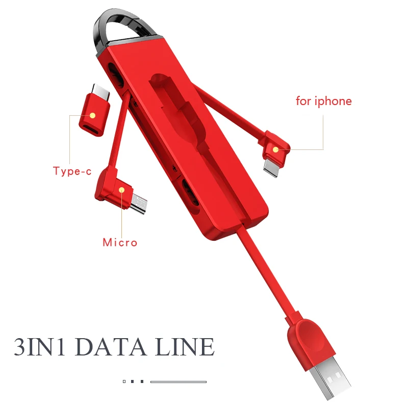 Уникальный брелок 3 в 1 с адаптером типа C зарядный кабель для iPhone XS X 8 7 Plus Huawei P20 pro