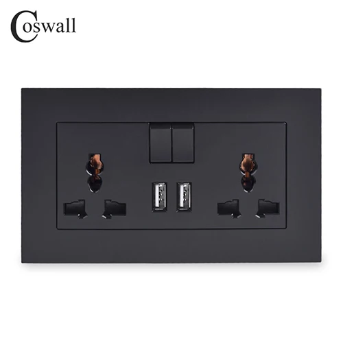 Black COSWALL 13A универсальная Коммутируемая розетка 2 USB порта зарядки для мобильного выхода 2.1A настенная розетка Черный Цвет PC Панель - Тип: Black