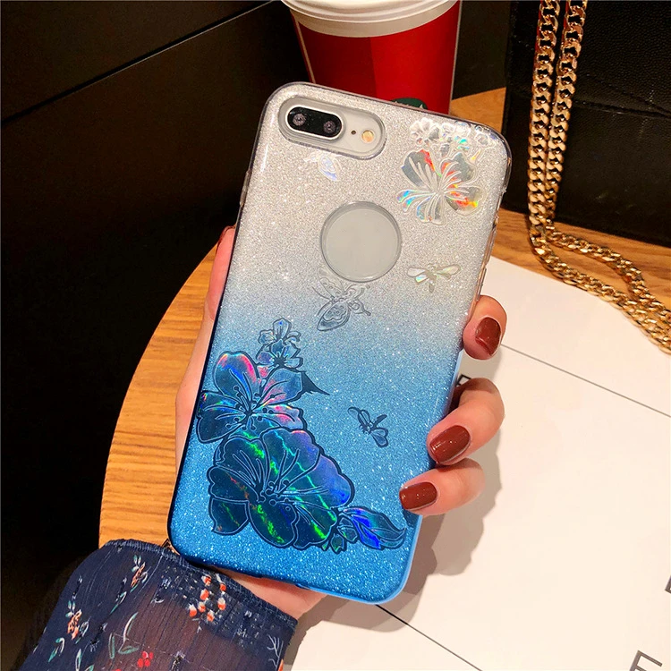 100% Оригинальный градиентный блестящий чехол для iphone X XR XS Max Aurora бабочка цветок 8 7 6