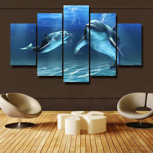5 шт./компл. холст художественные картины на холсте синий Дельфин панелей