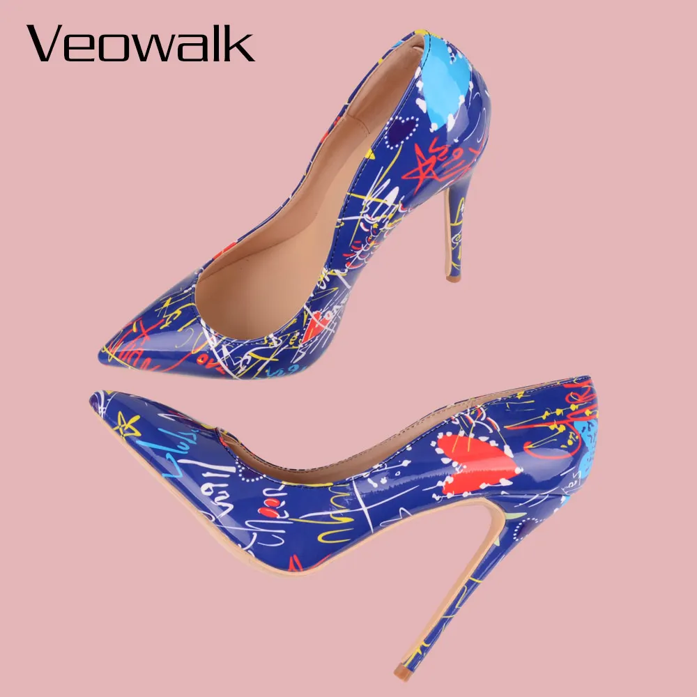 Veowalk/яркие женские туфли-лодочки с художественным граффити; пикантные туфли на высоком каблуке-шпильке; Весенние Свадебные вечерние женские туфли; sapato feminino; Цвет Синий
