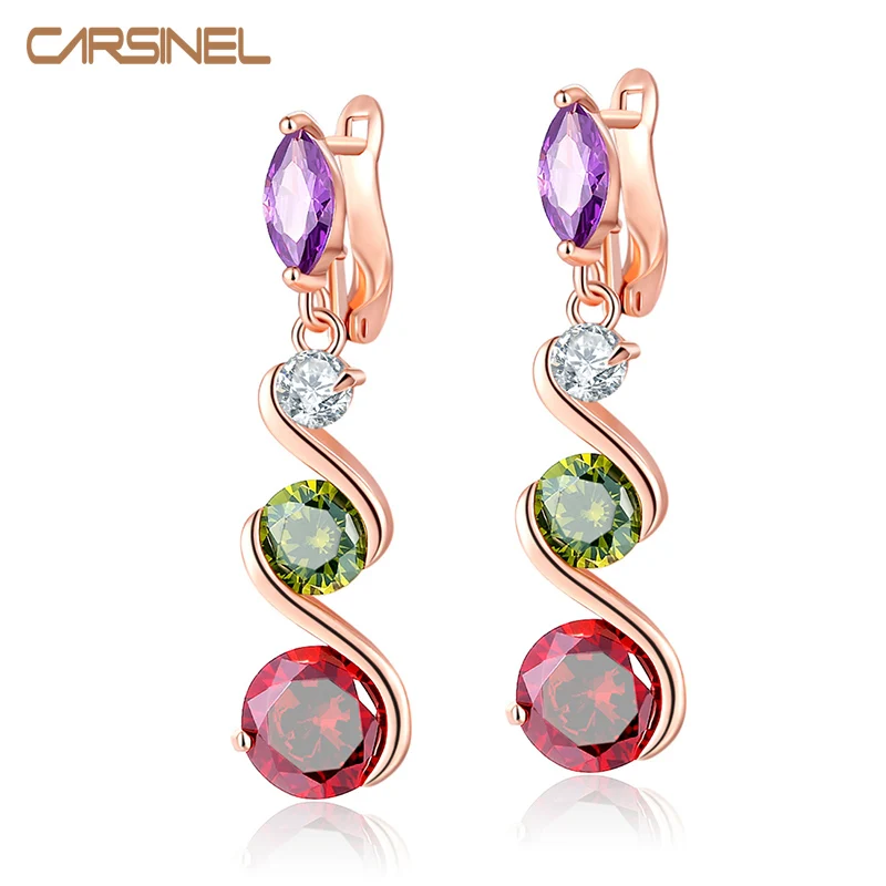 CARSINEL New Trendy Wedding Drop Earring Cubic Zirconia Elegant Shiny Rose Gold color and Silver Jewelry Vintage Earrings | Украшения и