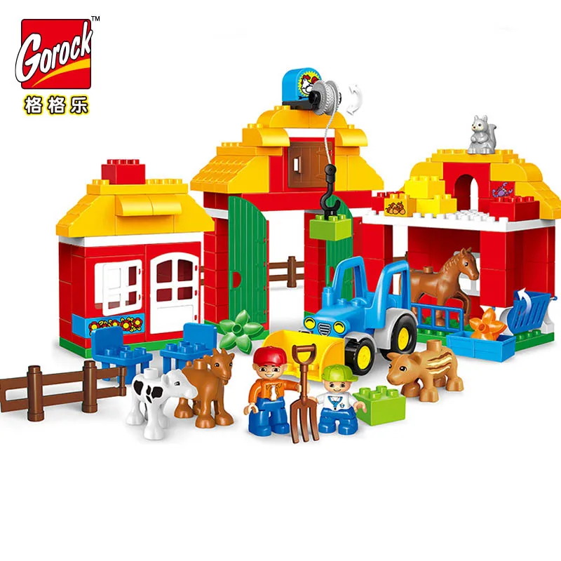 GOROCK Большой размер DIY Happy Farm Zoo с животными набор Duplo блоки кирпичи развивающие