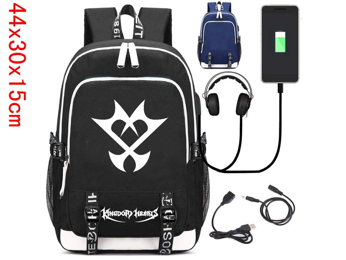 Giancomics Kingdom Hearts черный брезентовый ранец с usb портом для зарядки и наушников модный кожаный рюкзак Otaku