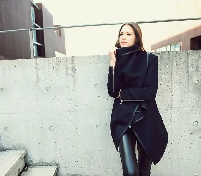 Куртка женская демисезонная из тонкой шерстяной ткани с длинным рукавом темно