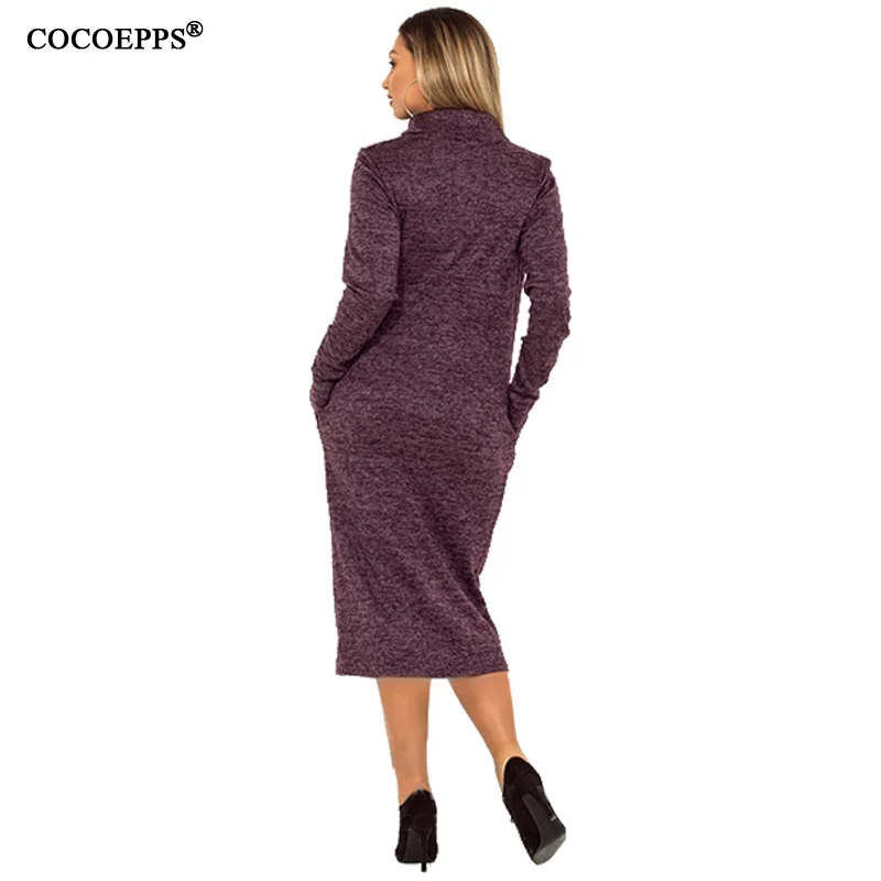 COCOEPPS 5XL 6XL плюс размер платье с длинным рукавом Осень Зима Высокая шея женское