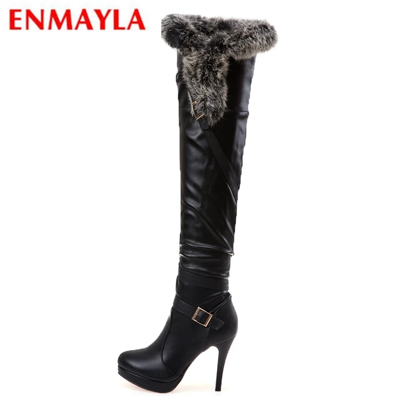 

ENMAYLA Basic Round Toe Women Boots Winter Super High (8cm-up) Zip Knee High Boots Women Boots Winter Big Size 34-43 LY237
