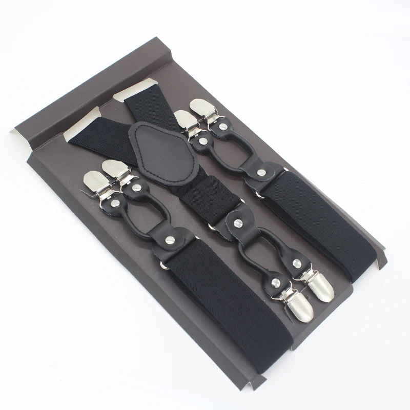 BLACK 3,5*120 см модные полосатые подтяжки на 6 клипсах, мужские винтажные повседневные подтяжки для взрослых в западном стиле, регулируемый ремень - Цвет: BLACK