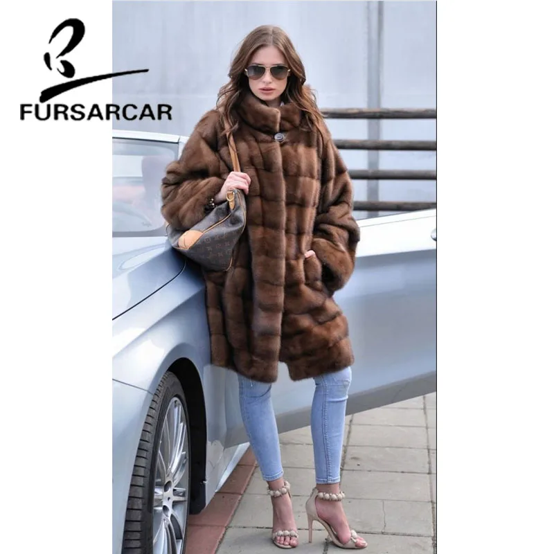 Женское пальто с мехом норки FURSARCAR зимняя теплая куртка из цельной кожи