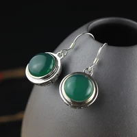 kjjeaxcmy boutique jewelry thai folk style retro green chalcedony agate earrings long white eye drops of exaggerated