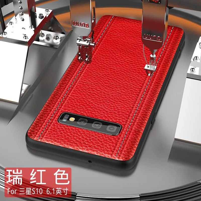 Роскошный чехол из натуральной кожи для samsung S10 PLUS S10 S10E S10Lite, полностью защитный чехол из воловьей кожи, адсорбционный магнит - Цвет: Red S10