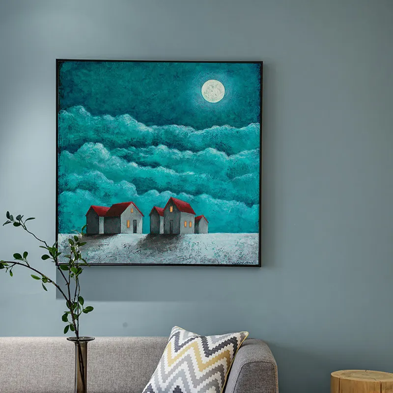 100% Hand Painted Silent Night Sky Oil Painting On Canvas Wall Art Frameless Picture Decoration For Living Rooms Home Decor Gift | Дом и сад