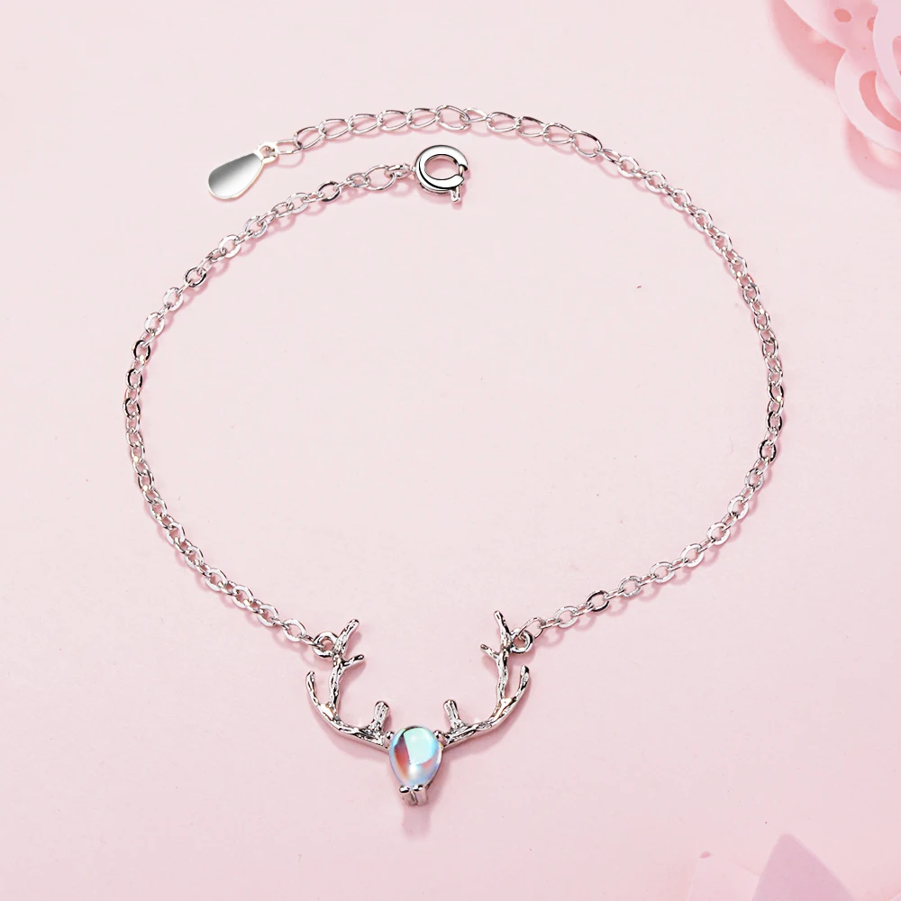 New Fashion Colorful Moonstone Cute Animal 925 Sterling Silver Jewelry Temperament Elk Deer Exquisite Crystal Bracelets Sb118 | Украшения и