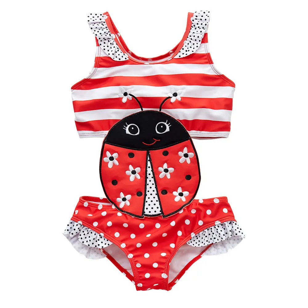 Bikini Children Swimsuit kids Girl Swimwear Striped Patchwork Toddler Baby Cartoon Animals |
