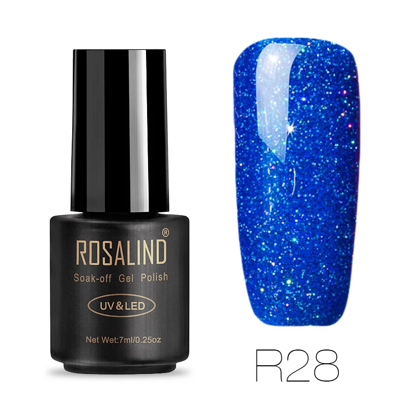 R28 ROSALIND черная бутылка 7 мл Радужный цвет серии гель лак для ногтей Гель-лак художественный лак УФ светодиодный Vernis Полупостоянный Блеск Гель - Цвет: R28