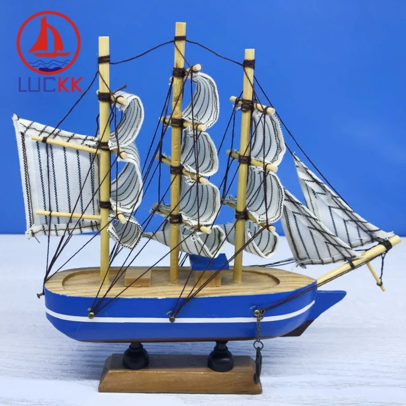 Деревянная модель корабля LUCKK 18 см морская синяя украшение для интерьера дома