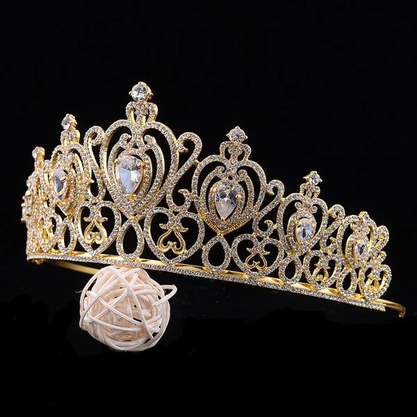 KMVEXO роскошная Корона из кубического циркония, свадебная тиара De Noiva, диадема, стразы, маскарадная Корона, свадебные аксессуары для волос, головные уборы для невесты - Окраска металла: Gold