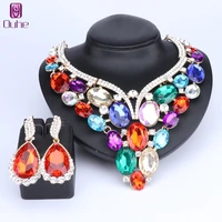 women bridal rhinestone crystal statement necklace earring wedding party dress jewelry sets