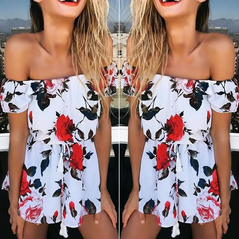 Женский комбинезон с открытыми плечами цветочным принтом|fashion playsuits|beach playsuitfashion