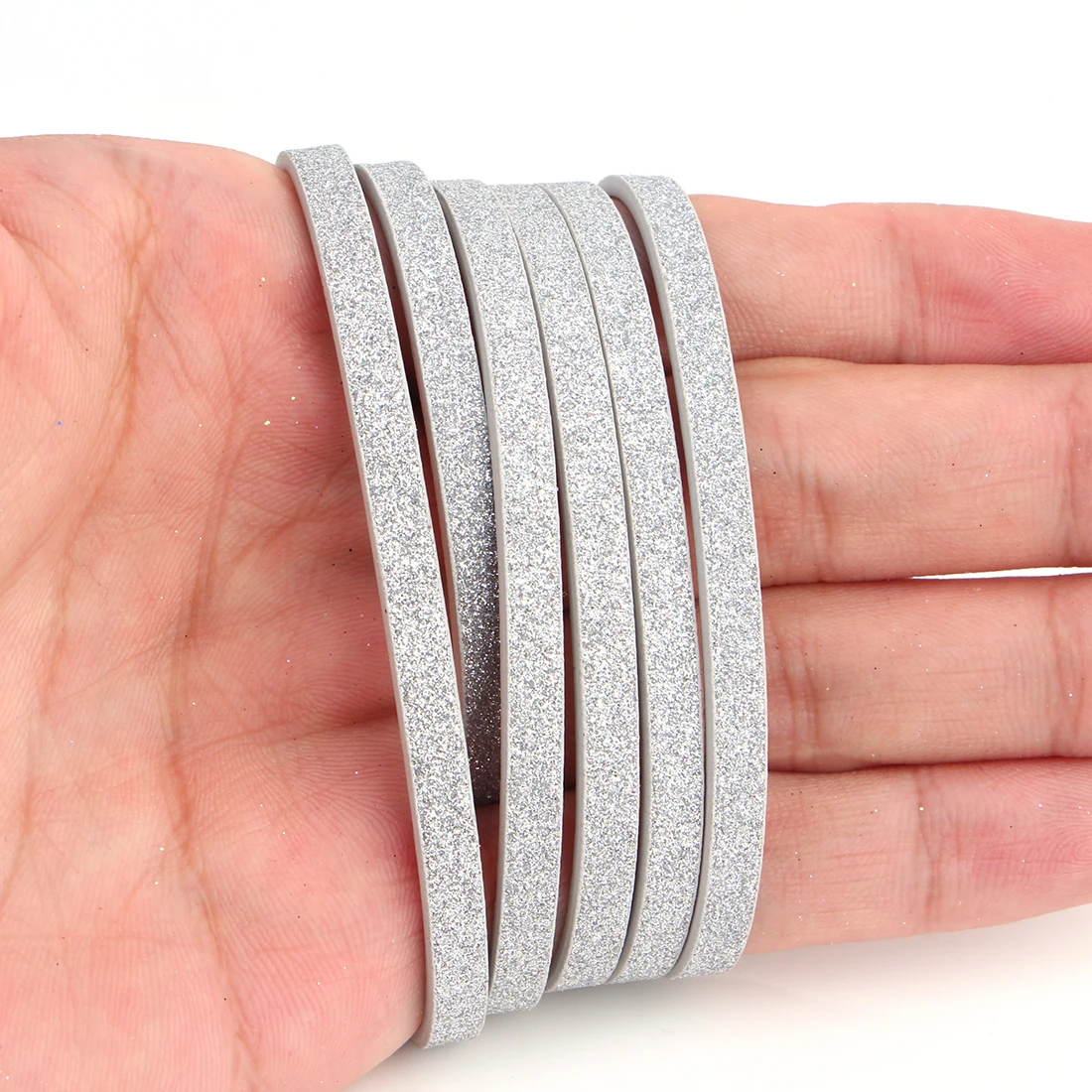 Silver XCHARMS 5 мм маленькие блестки плоский из искусственной кожи шнур и Веревка Diy ювелирных изделий Аксессуары, модные украшения браслет делая материалы - Цвет: Silver