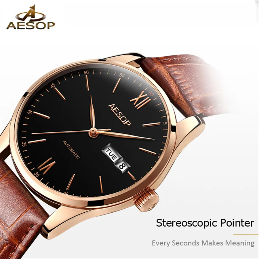 Мужские автоматические механические часы AESOP роскошные повседневные из