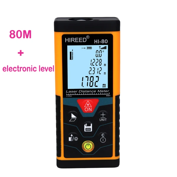 HI-80Q Yellow Лазерный дальномер ATTKOO, 40 м, 80 м, 100 м, дальномер, Лазерная Лента, дальномер, устройство для измерения, линейка с электронным уровнем - Цвет: HI-80Q Yellow