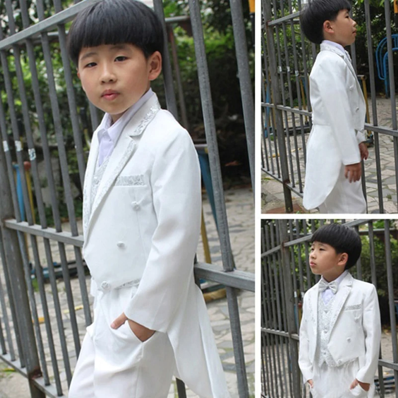 5 шт. костюм для маленьких мальчиков белый официальный смокинг с длинным хвостом