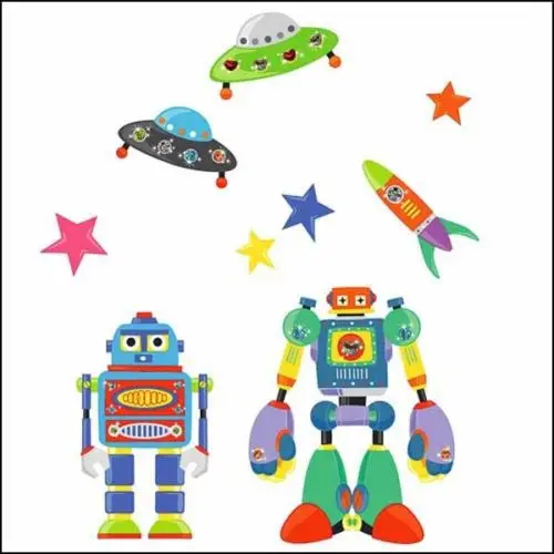 Robot Rocket Star Planet cartoon wall decals Removable stickers kids nursery baby decor children room home decoration | Дом и сад