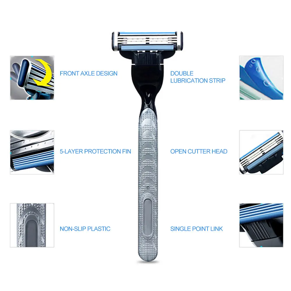 5pcs/set=1 Shaver Holder + 4 Blades Men's Razor Hair Removal Shaving Razors With Replaceable | Красота и здоровье