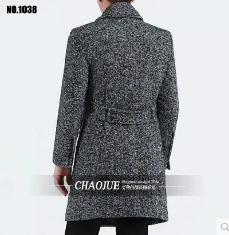 S 6XL! Пальто с подкладкой из шерсти и хлопка в елочку Мужская весенне осенняя
