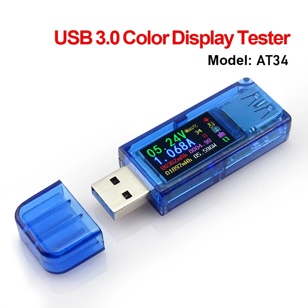 AT34 USB3.0 IPS HD цветной экран USB тестер напряжение тока Емкость Энергия Мощность